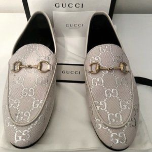 New in  Box GUCCI Jordaan Loafer  Lame/Malaga Kid Gardenia Size 37